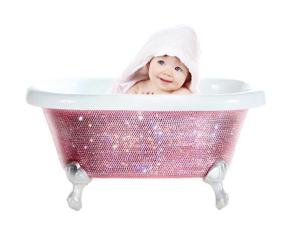 The Swarovski baby bath is set with crystal and a single diamond.