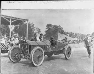 Ray Harroun in his Marmon Wasp after winning the first running of the Indianapolis 500 in 1911
